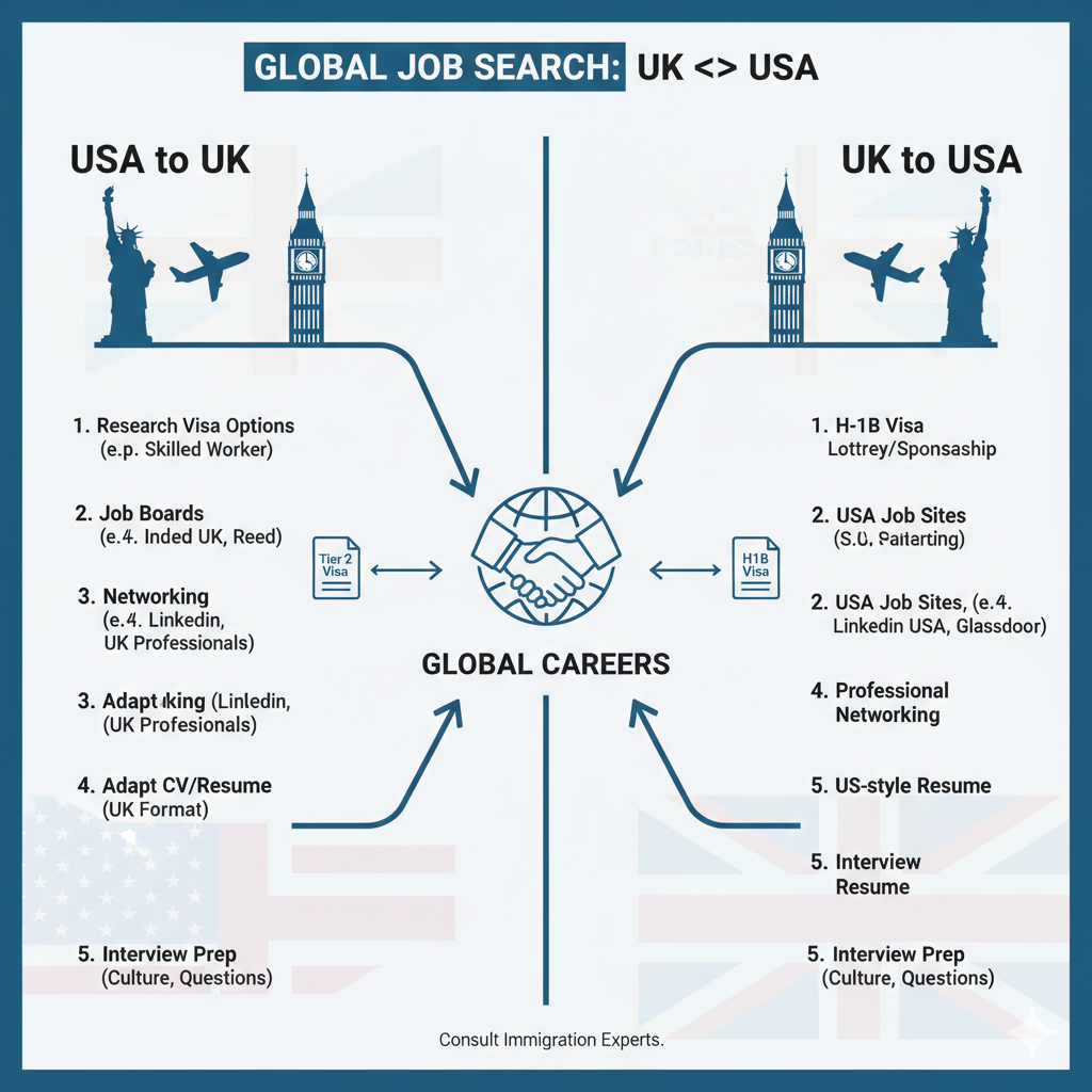 How to Get Job in UK from USA and How to Get Job in USA from UK
