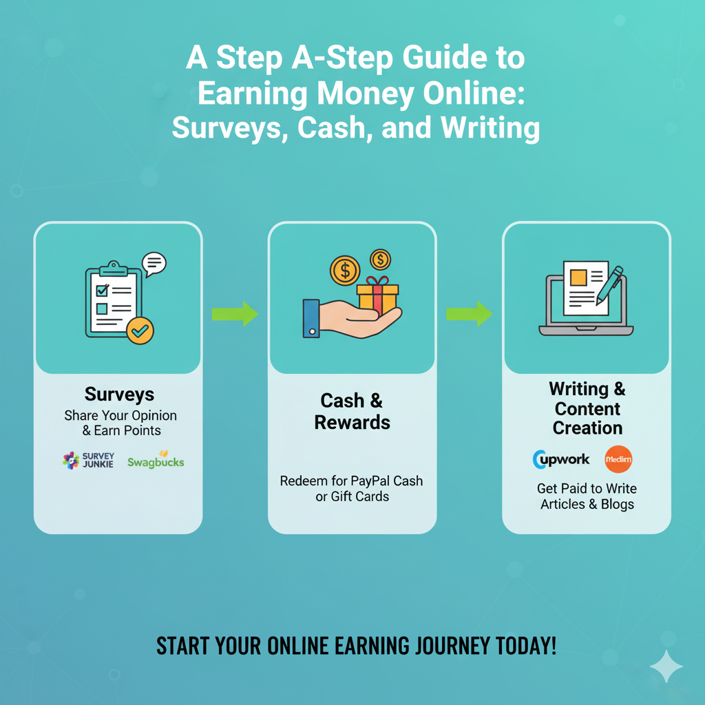 A Step-by-Step Guide to Earning Money Online: Surveys, Cash, and Writing